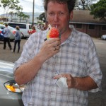 Jan Ove eating shave ice (with vanilla ice) at Matsumoto