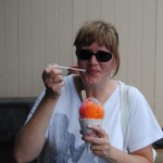 Anett eating shave ice at Matsumoto